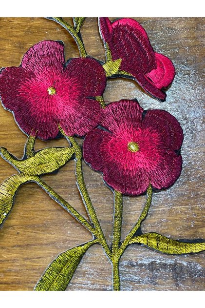 22x14 Cm Ütü Ile Yapışan Sedef Renkli Nakış Işlemeliş Çiçekli Aplike Arma Yama Dikiş Hobi