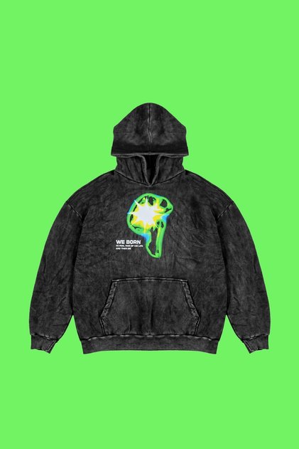 Washable Black We Born Printed Oversize Unisex Hoodie