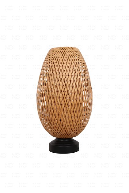 Boja Bambu Abajur, Masa Lambası 23x37x42 Cm Iskandinav, Modern, Bohem, Rattan, Aydınlatma