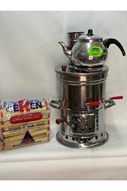 Çift Musluk Semaver Demlik Ve Paket Odun + 5l İç Demlik Dahil