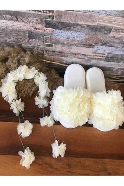Maternity Slippers Crown Set Cream Floral Mother's Slippers Elegant Maternity Set Hospital Release