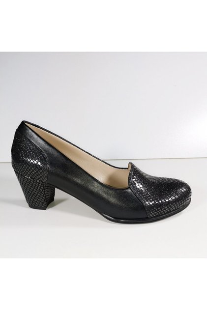 Women's Black Genuine Leather Heeled Shoes