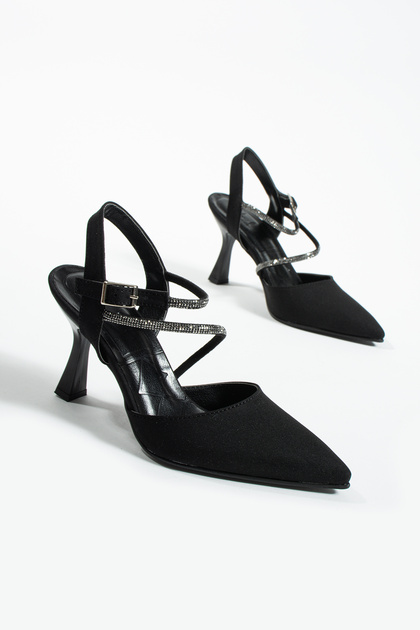 Finley Black Cross Stone Detail Heeled Shoes