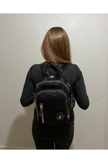 Nas Bag Rucsac negru convertibil și geantă de umăr pentru femei Geantă mare și elegantă cu fermoar