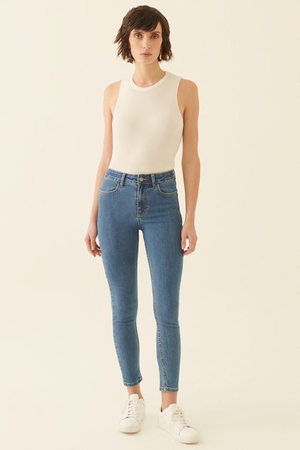 Romets Slim Fit Bilek Boy Yüksek Bel Mavi Renk Kadın Denim Pantolon