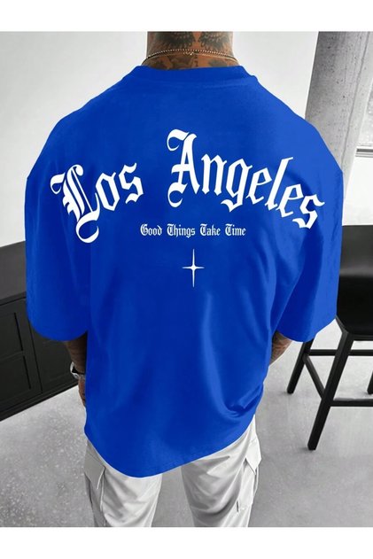 Férfi Los Angeles Good Things Back nyomott nagyméretű póló