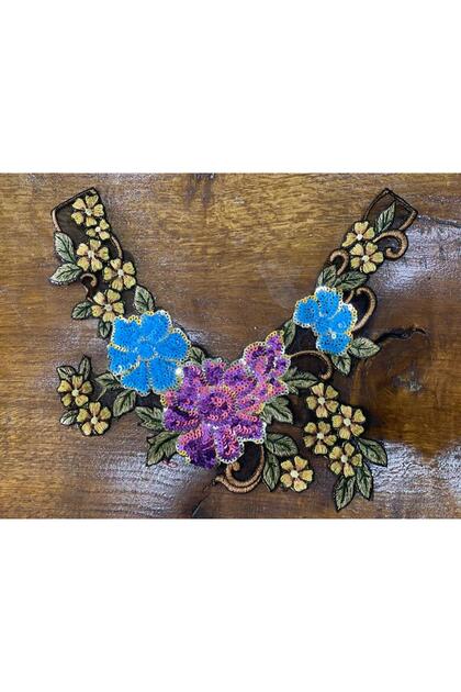 32x13 Cm Sequined Floral Embroidery Embroidered Dress Clothing Collar Applique Rigging Sewing Purple