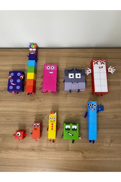 Kes Yapıştır Oyna / 1-10'a Kadar 3 Boyutlu Numberblocks Maskotları / Kalın Karton Kağıt (Kendin Yap)