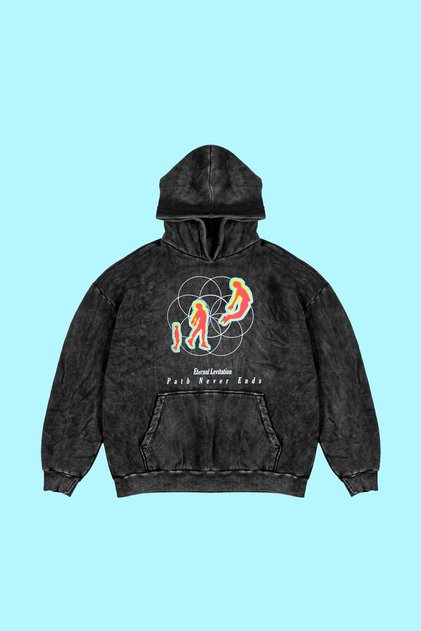 Washable Black Eternal Levitation Printed Oversize Unisex Hoodie