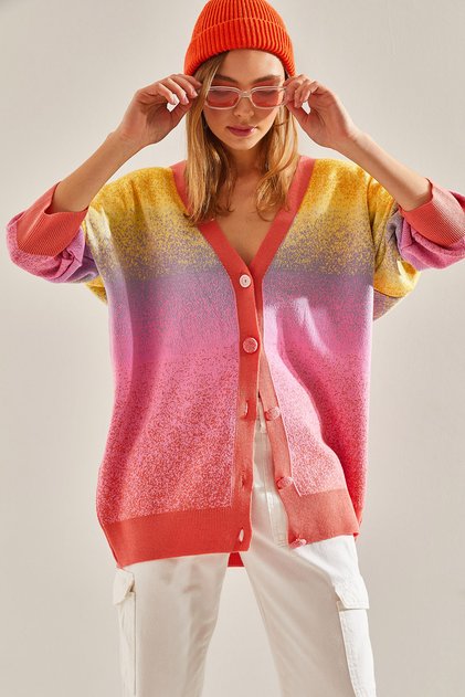 Mehrfarbige Oversize-Strickjacke für Damen Stk152