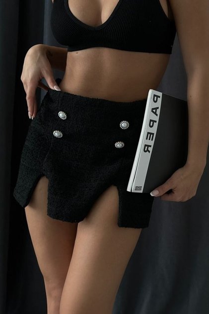 Women's Black Button Detail Shorts Skirt 12553