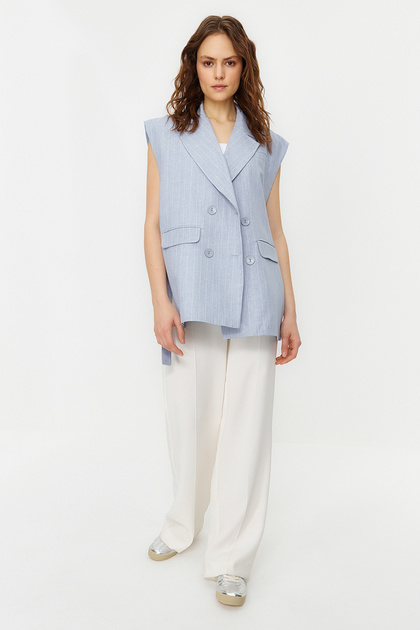 Blue Regular Buttoned Extra Wide Fit Oversize Woven Vest TWOSS24YE00035