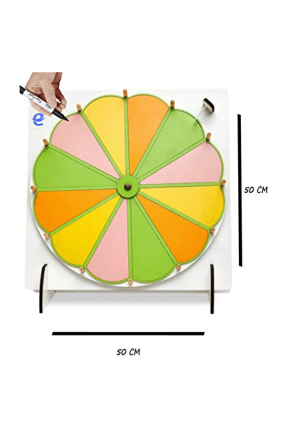 12-Compartment Wheel of Fortune Game, 50 cm Diameter, Mixed Colors, Write-in and Erase Educational Game