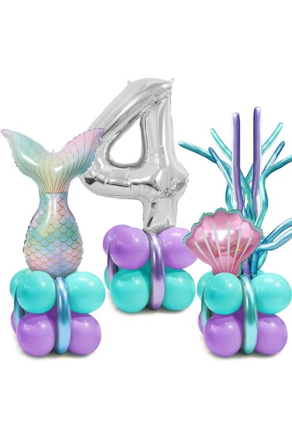 Mermaid Tail Seashell 102cm Silver Number Balloon Mermaid Mermaid Concept Balloon Set