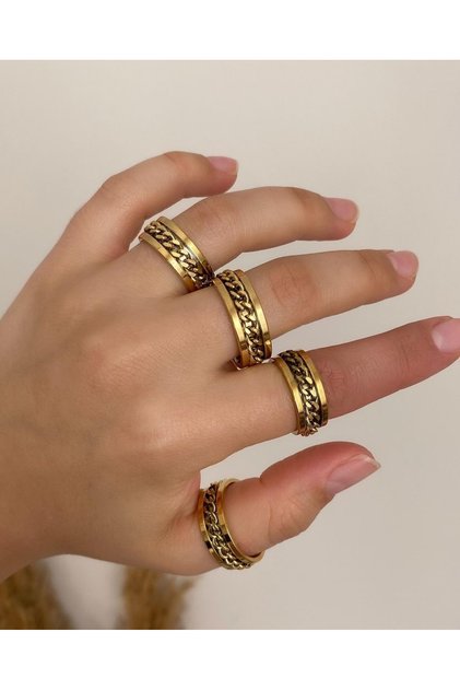 Unisex Steel Anti-stress Ring with Stainless Steel Chain Detail