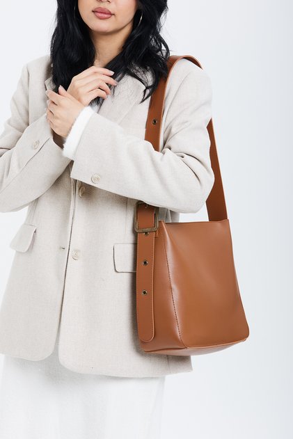 Dante Women's Crossbody Bag with Belt Detail Tan