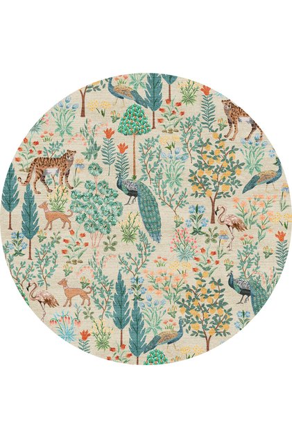 Round 1318 Floral Mira Beige Pastel Botanical Theme Woven Base Carpet