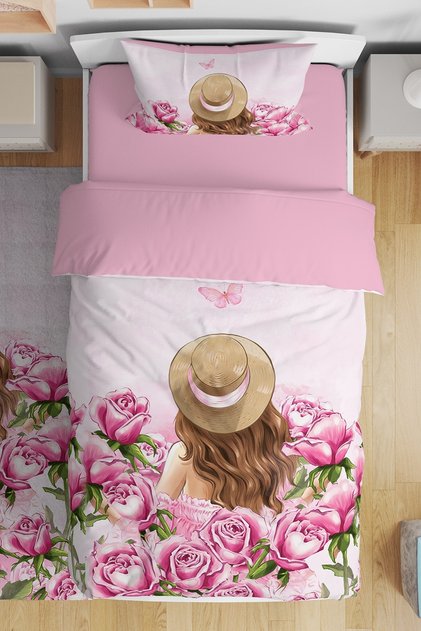 Girl in the Rose Garden Patterned Single Baby Kids Bedding Set