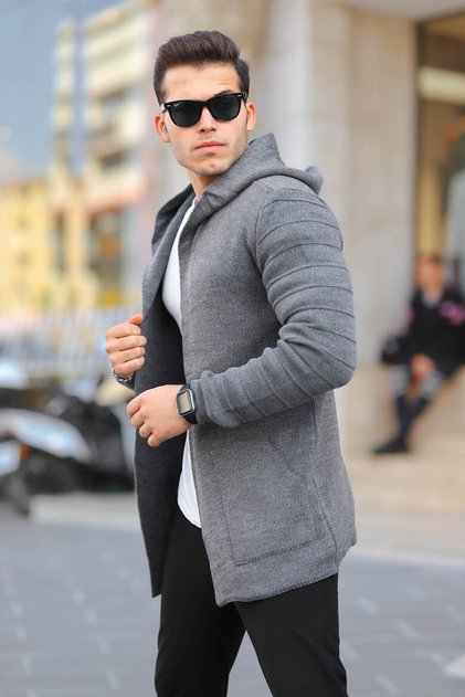 Men's Smoked Patterned Poncho Cardigan