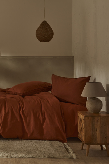 Pollen Linen Single Duvet Cover Set Terracotta