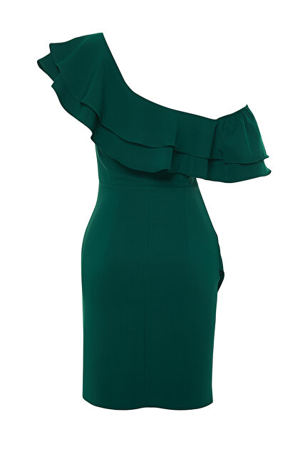 Trendyol Collection Emerald Green One Sleeve Ruffle Woven Short Stylish  Evening Dress Night Graduation Dress Tprss24El00013- Trendyol