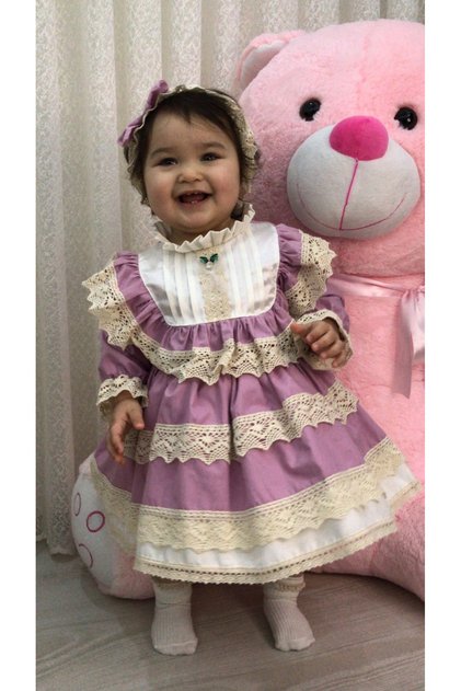 Purple Antiallergic Cotton Fabric Girl's Design Lace Birthday Dress