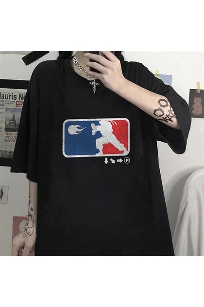 Street Fighter Printed Black Color Unisex Oversize T-shirt Le Savu