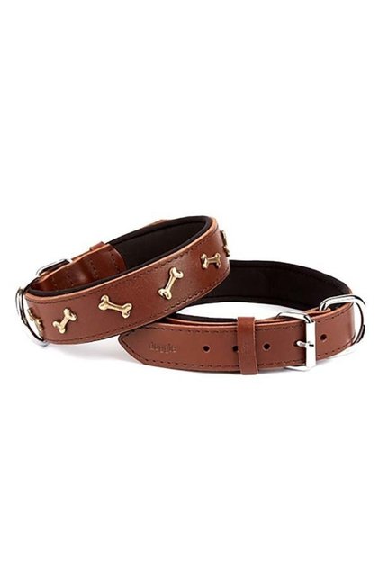 Comfort Leather Bone Decorated Dog Collar Small Brown 4x47-55 Cm