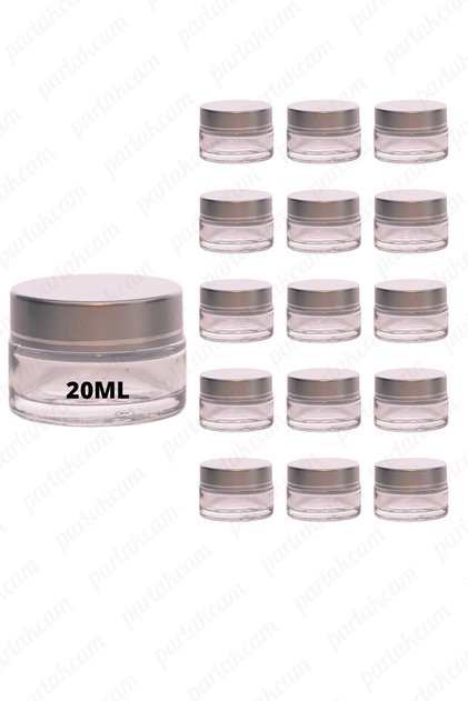 20ml Transparent Color Cream Jar Glass Cream Box Modern Silver Color Lid 20 cc 15 Pieces