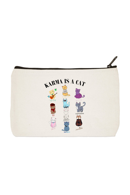 Taylor Swift Karma Is A Cat Printed Tote Makeup Bag Pen Holder Hand Bag