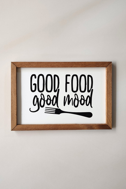 "Good Food Good Mood" Wooden Painting for Kitchen, "Good Food Good Mood"