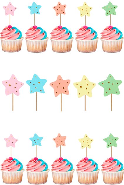 Cupcake Toothpick Macaron Color Stars Themed 10 Pieces