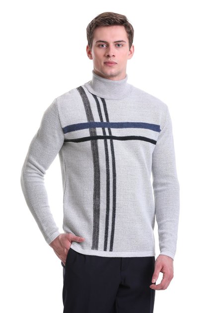 Gray Comfort Fit Patterned Turtleneck Wool Knitwear Sweater