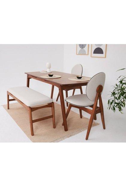 Touch 2 Sandalye 1 Bench 1 Masa Ceviz Iskelet Iskandinav Masa Takımı