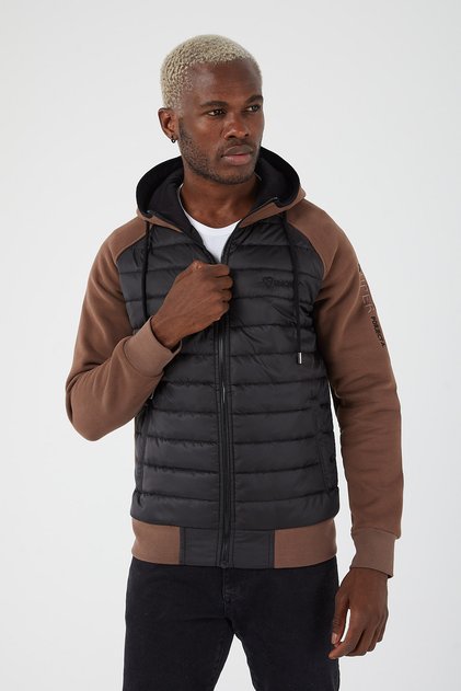 Elyaf Dolgulu Kapüşonlu Kapitone Rahat Kesim Sweatshirt Kahve