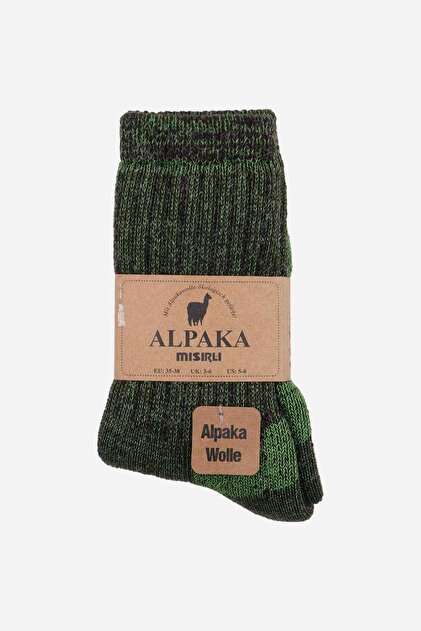 チャッピー Mısırlı Unisex Alpaka Yünü Havlu Kışlık Kahve/yeşil Soket Çorap M