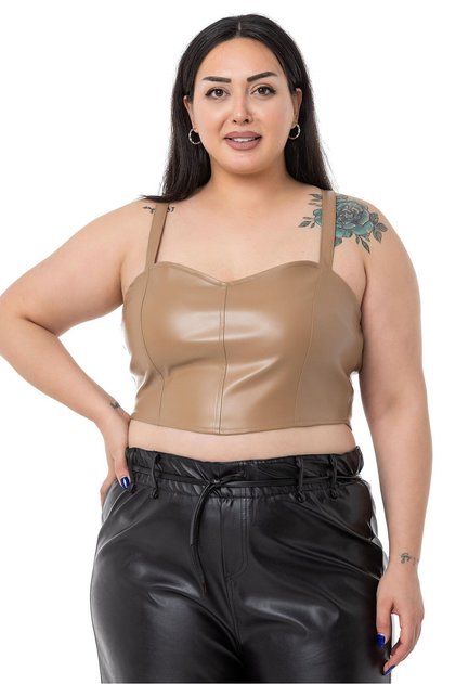 Plus Size Thin Strap Adjustable Crop Leather Bustier - Mink