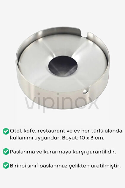 Vipinox Elit Kapaklı Büyük Boy Paslanmaz Çelik Kül Tablası Krom