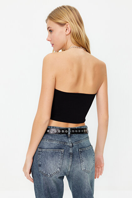 Trendyol Black Linking Detailed Crop Knitted Blouse, Nero, M