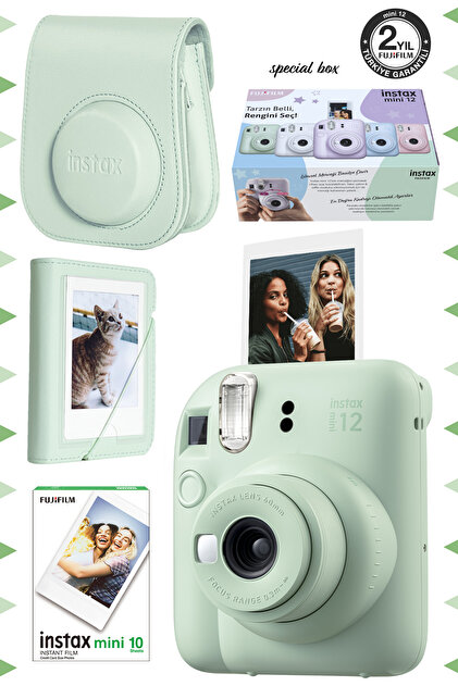 Fujifilm Instax mini 12 Yeşil Fotoğraf Makinesi-10'lu Film-Mini
