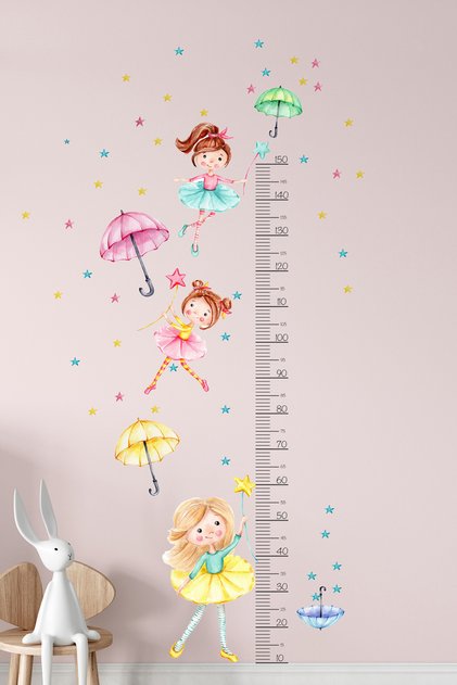 Colorful Costumed Girls Themed Height Gauge Children's Wall Mirror Sticker for Cabinet Door