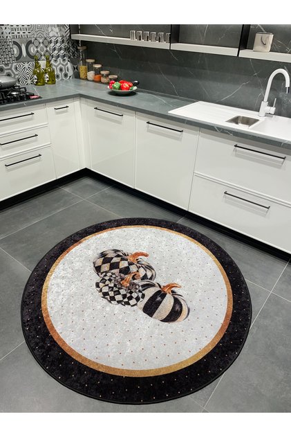 Damalı Balkabağı Desen Lateks Deri Taban Mutfak Halısı