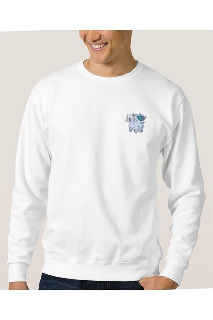 Pokemon Avengermon Bulbasaur Fushigidane Printed Gray Men's Knitted Sweatshirt Long Sleeve