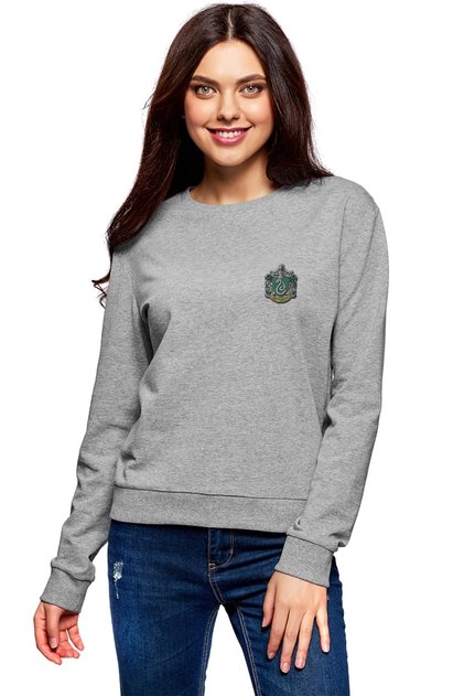 Slytherin Printed Gray Women's Knitted Sweatshirt Long Sleeve