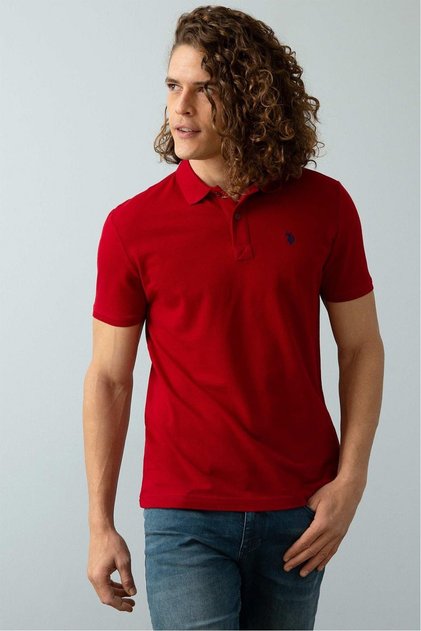 Men's Claret Red Polo Collar Basic T-shirt