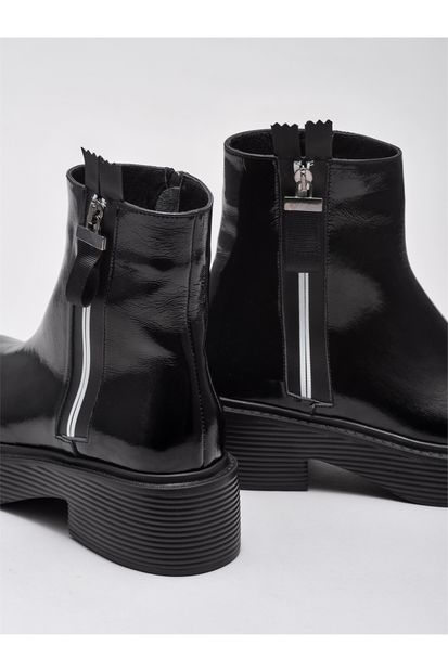 Elle Shoes Siyah Deri Kadın Günlük Düz Bot - 4