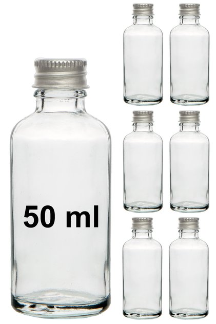 6Pcs Classic Glass Shot Bottle Leak Proof Metal Lid Fragrance Multi-Purpose Jars 50ml