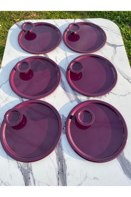2 Model 6-Piece Purple Round Tray and 6-Piece Purple Macaron Bowl Coffee and Pastry Serving Presentation Tray