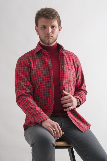 Slimfit Cotton Finished Checked Winter Thick Fabric Men's Shirt