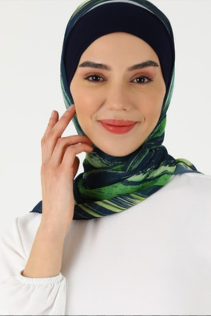 Ready Turban Bonnet Combed Cotton Bandana Practical Scarf Blue Green Patterned Hijab Headscarf Banded Shawl